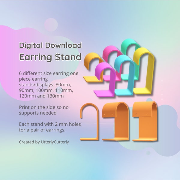 Earring Stand Stl Files - 6 sizes STL Digital File Download- Print Yourself Digital File