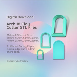 Clay Cutter STL File Arch 18- Earring Digital File Download- 8 sizes & 2 Cutter Versions, cookie cutter