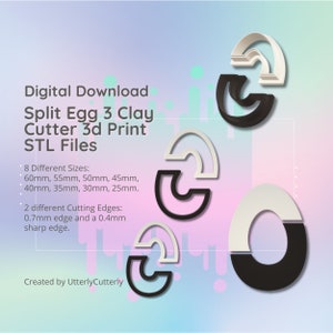 Clay Cutter STL File - Split Easter Egg 3 - Spring Earring Digital File Download- 8 sizes and 2 Cutter Versions, cookie cutter