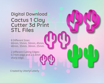 Mirrored Cactus Cutter - Tropical Summer STL Digital File Download- 8 sizes and 2 Cutter Versions