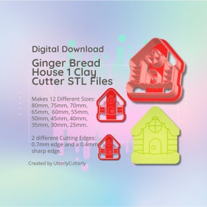 Clay Cutter STL File Gingerbread House 1 - Earring Digital File Download- 12 sizes and 2 Cutter Versions, cookie cutter