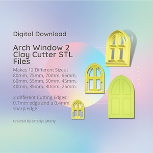 Bogenfenster 2 Clay Cutter - Fairy Door STL Digitale Datei Download - 12 Größen und 2 Cutter Versionen