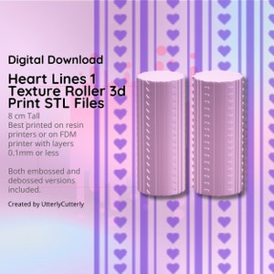 Heart Lines 1 Texture Roller, Digital File- STL - Embossed and Debossed included