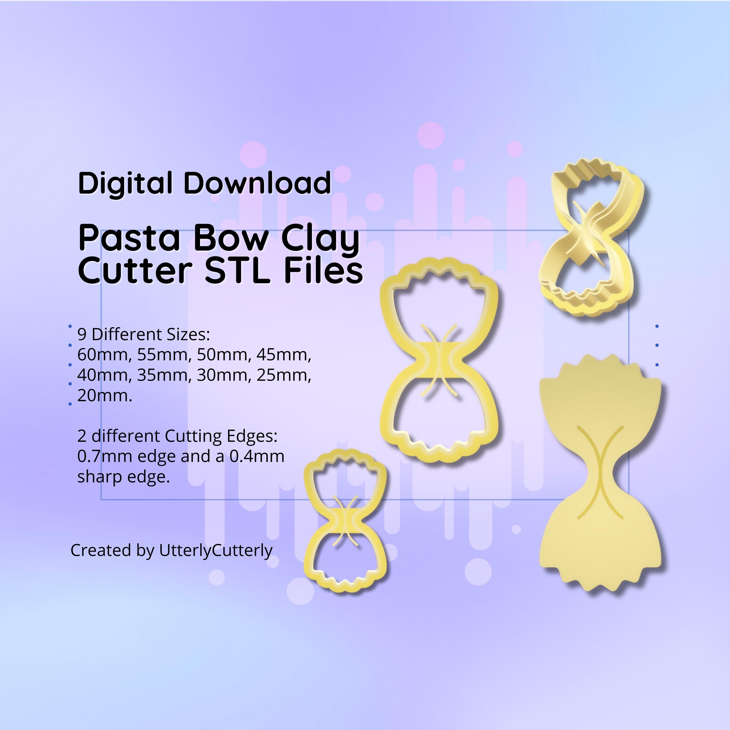 Clay Cutter STL File Pasta Bow- Foodie Earring Digital File Download- 9 sizes & 2 Cutter Versions, cookie cutter