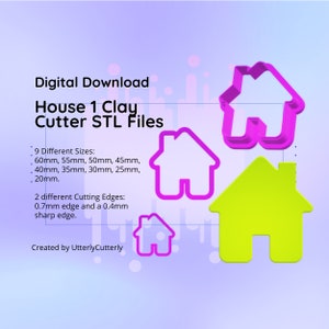 Clay Cutter STL File House 1- Earring Digital File Download- 9 sizes & 2 Cutter Versions, cookie cutter