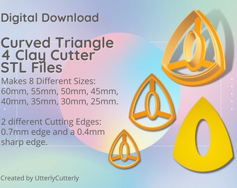 Curved Triangle 4 Clay Cutter - Mid Century Modern STL Digital File Download- 8 sizes and 2 Cutter Versions