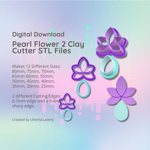 Pearl Flower 2 Clay Cutter - Earring STL Digital File Download- 12 sizes and 2 Earring Cutter Versions, cookie cutter,