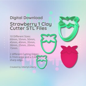 Clay Cutter STL File Strawberry- Summer Fruit Earring Digital File Download- 10 sizes & 2 Cutter Versions, cookie cutter