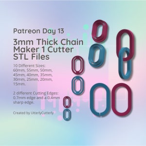 Clay Cutter STL 3mm Thick Chain 1- Earring Digital File Download- 10 sizes & 2 Cutter Versions, cookie cutter