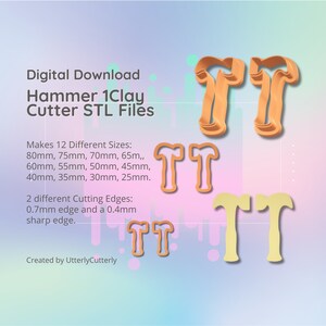 Clay Cutter STL File - Hammer 1 - Earring Digital File Download- 12 sizes and 2 Earring Cutter Versions, cookie cutter