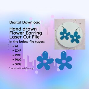 Hand drawn Daisy Flower Earring Laser Cut File- svg, Dxf, Pdf & Png