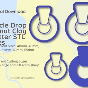Circle Drop Clay Cutter - Donut STL Digital File Download- 7 dimensioni e 2 versioni cutter