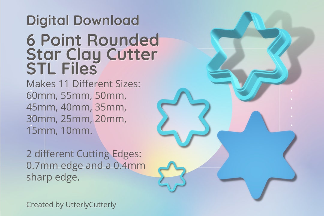 Six Point Rounded Shape 6 Point Rounded Star Clay Cutter - Celestial STL Digital File Download ...
