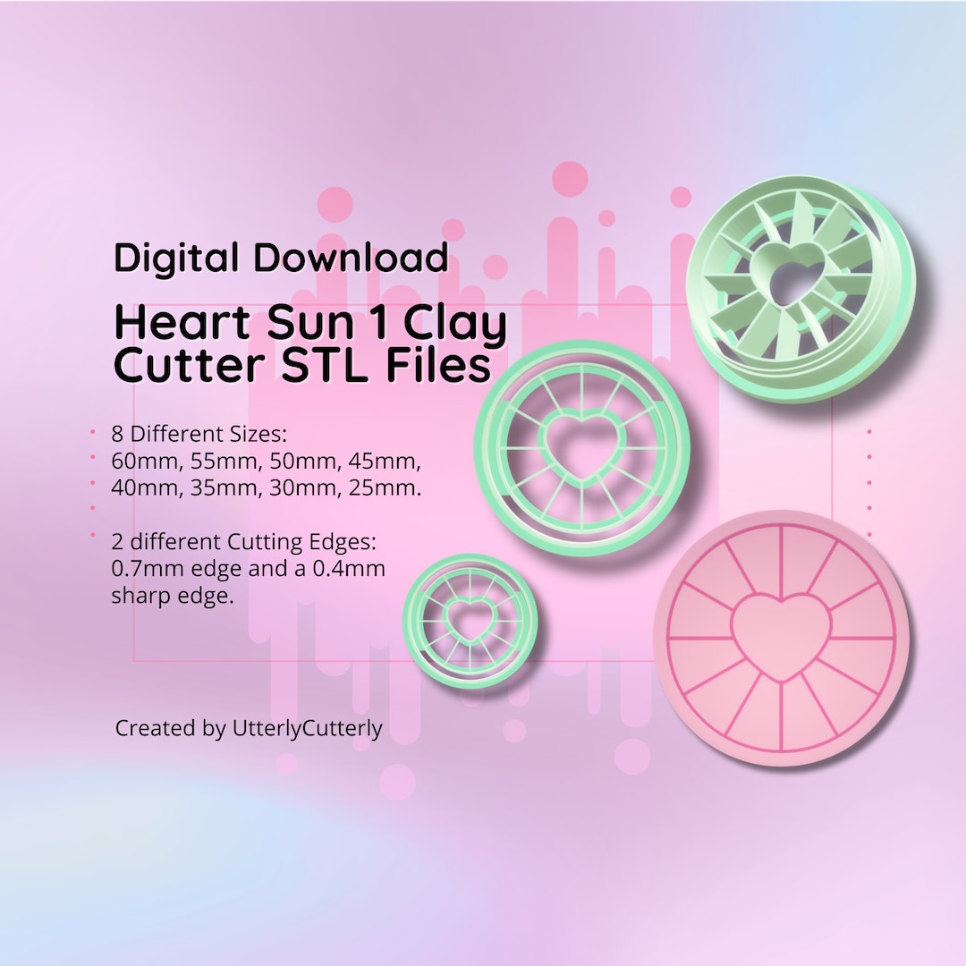 Clay Cutter STL File Heart Sun Circle - Valentine Earring Digital File ...