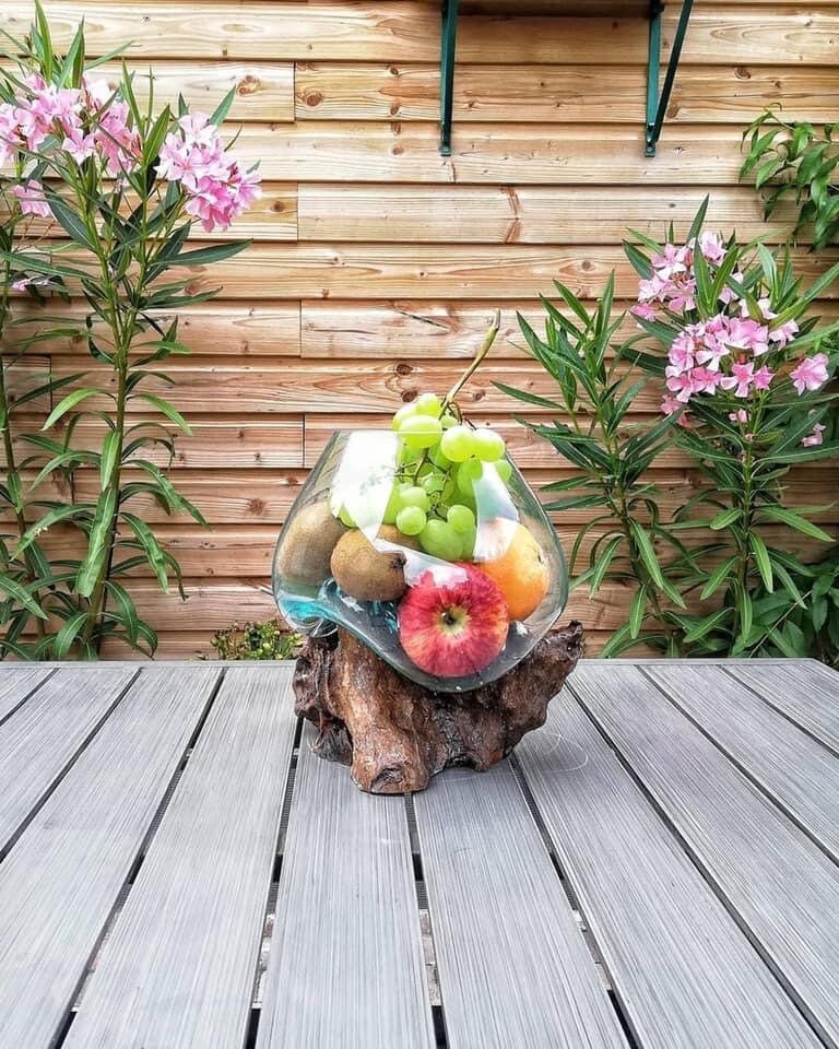 Vases en Verre Soufflé et Bois Flotté