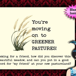 you&#39;re moving on to greener pastures // funny farewell card, new job card, miss you card, funny retirement card, snarky humor