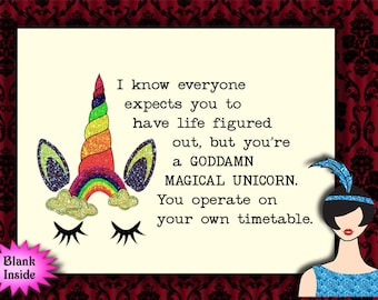 you’re a goddamn magical unicorn // funny, sarcastic, irreverent card for perspective, comfort, encouragement