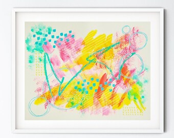ORIGINAL Bright Abstract Painting - Summer Colors - Colorful Wall Art - 11x14 Artwork