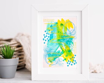 ORIGINAL Bright Abstract Painting - Summer Colors - Colorful Wall Art - 5x7 Artwork