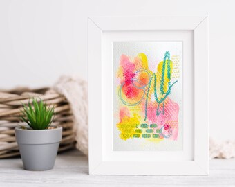 ORIGINAL Bright Abstract Painting - Summer Colors - Colorful Wall Art - 5x7 Artwork