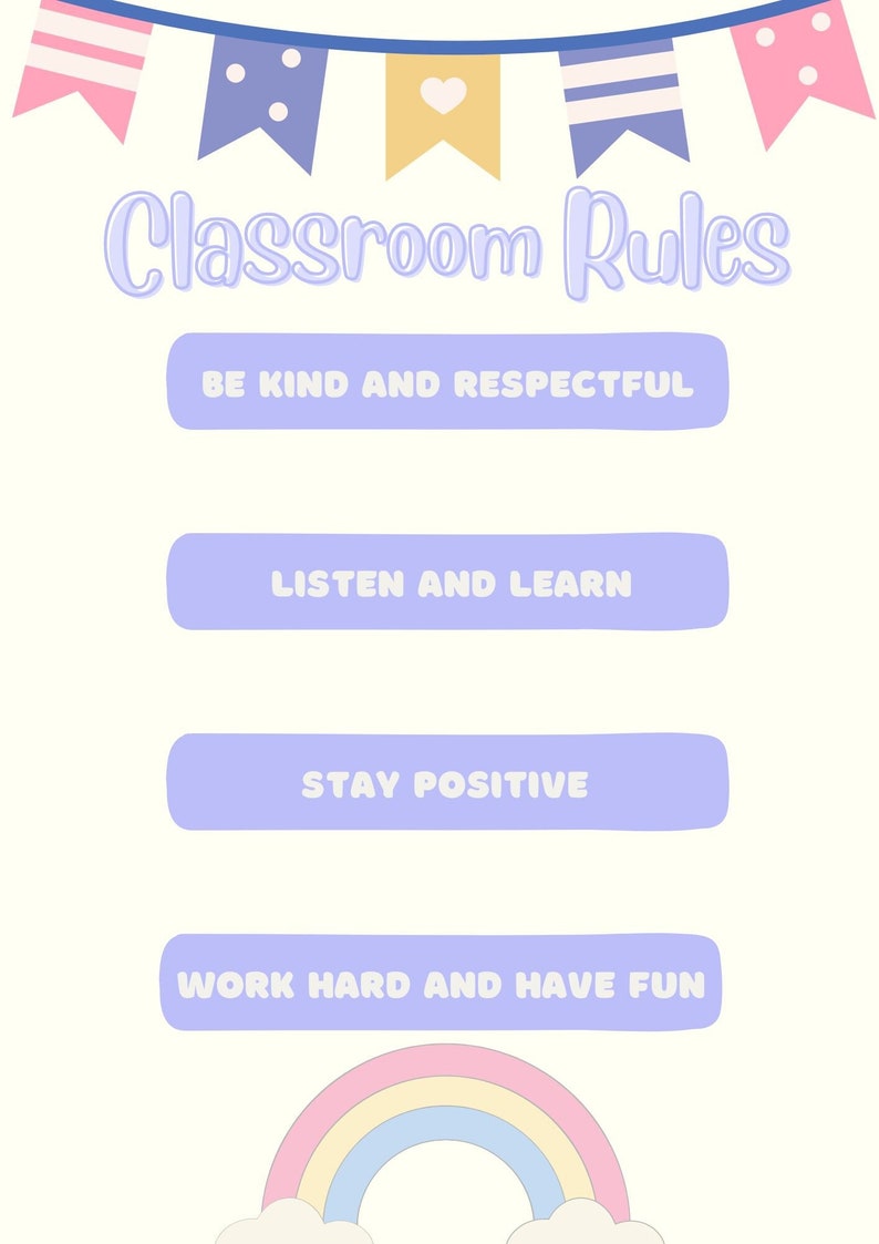 A4 Pastel Classroom Rules Poster Etsy