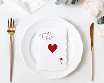 Hearts Playing Card Table Numbers: Casino Wedding Decor, Playing Card Wedding Theme, Vegas Wedding, Poker Party, Gambling Theme