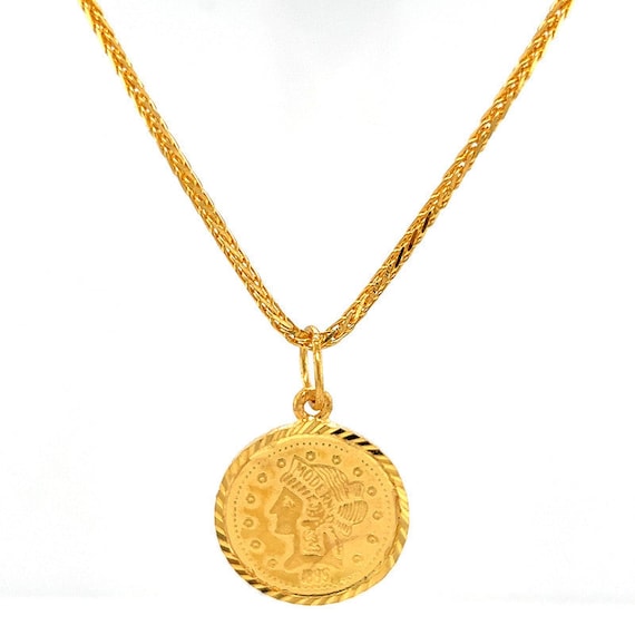 22K Gold Prize Jewellery Modern Flower Medallion Coin Pendant - Etsy