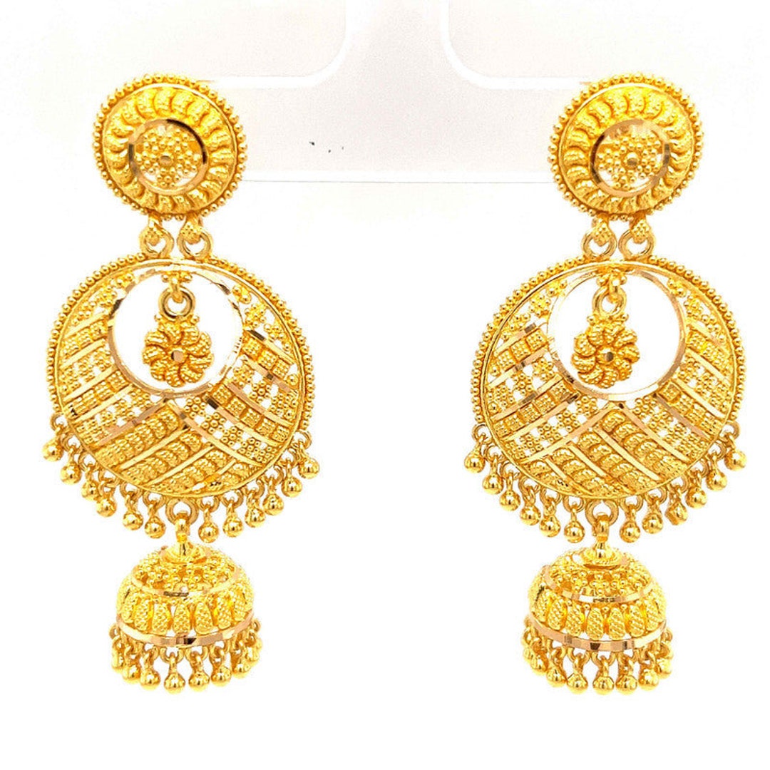 22k Gold Ornate Grand Chand Bali Dangling Jhumka Earrings - Etsy