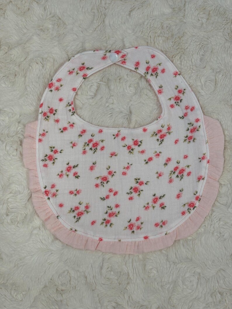 Pink Ruffle Bib Ruffle Muslin Baby Bib Set: Floral & Pink, Handmade in USA - Etsy