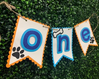 Paw Party Highchair Banner: Glitter Birthday Banners