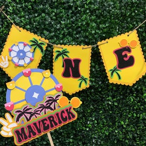 Carnival themed ONE Party. Festival Themed ONE Banner and Cake Topper. Coachella Themed ONE Party.
