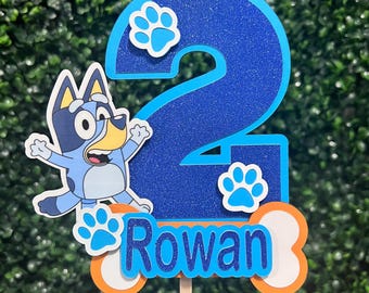 Blue Dog Glitter Cake Topper: Cartoon Birthday Party Decorations