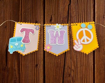 Two Groovy Highchair Banner: Glitter 2nd Birthday Party Decor