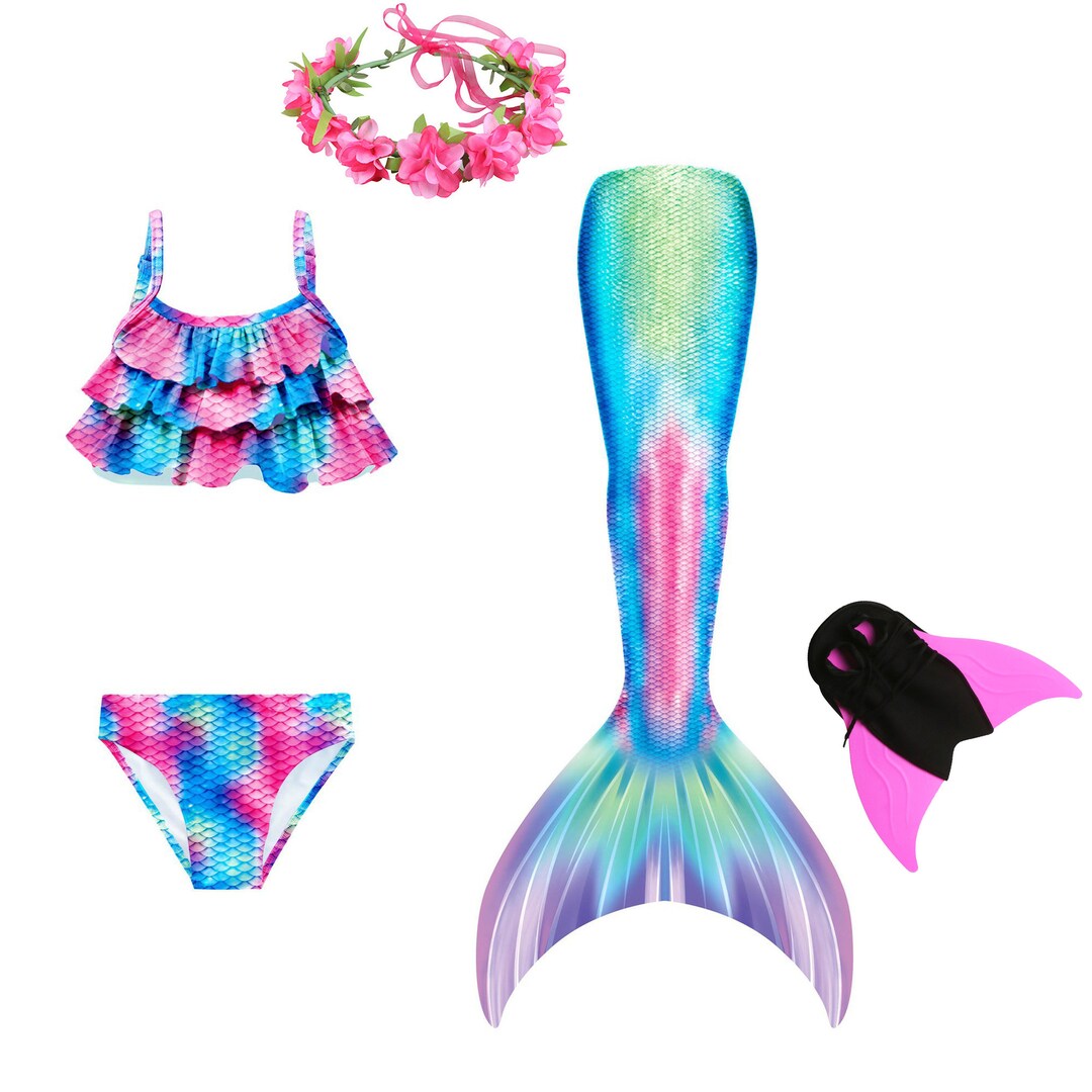 2023 New Girls Swimming Mermaid Tail Sets With Monofin and Headband - Etsy
