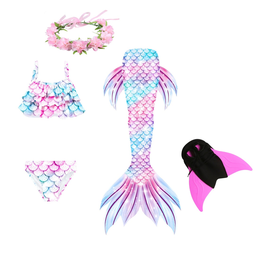 2023 Girls Swimming Mermaid Tail Sets With Monofin and Head - Etsy