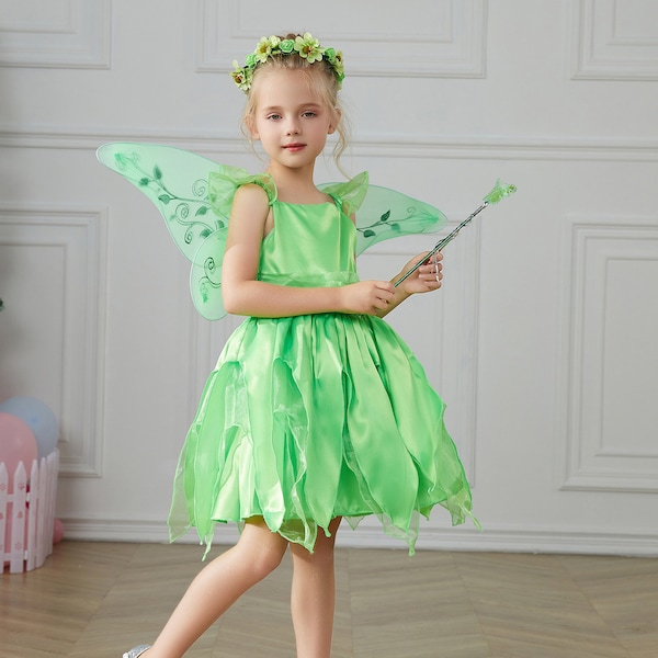 Nuevo vestido de elfo para niñas, disfraz de Halloween para vestido de cola de hada, conjuntos de 5 uds.