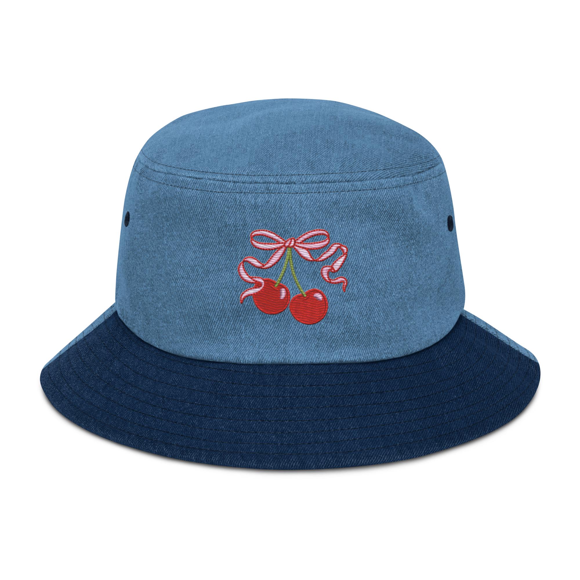 Icon Denim Hunter Hat in Cherry Embroidered Cherries Denim Bucket Hat - Etsy main image 2