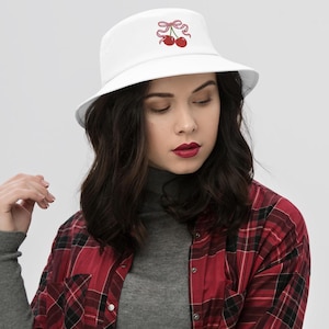 Embroidered Cherries Bucket Hat