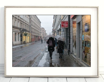 Snowy Day in Warsaw | Winter Weather | Poland | Streetscape | Umbrellas | Photography | Wall Decor