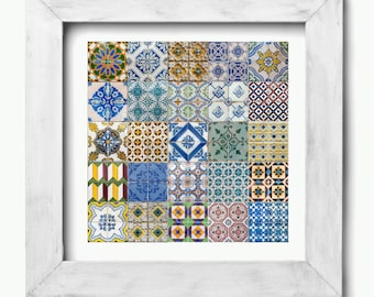 Azulejo Tile Collage from Portugal | Collage of Tiles | Wall Art | Unique Mosaic | Lisbon | Porto