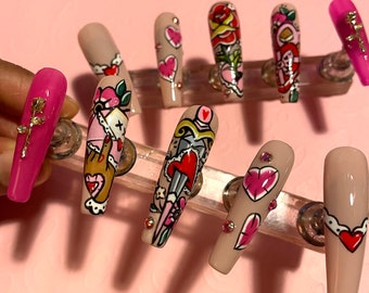 Tattoo my Love 4 U Valentines Day Press On Nails