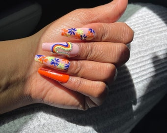 Floral Rainbow Press On Nails