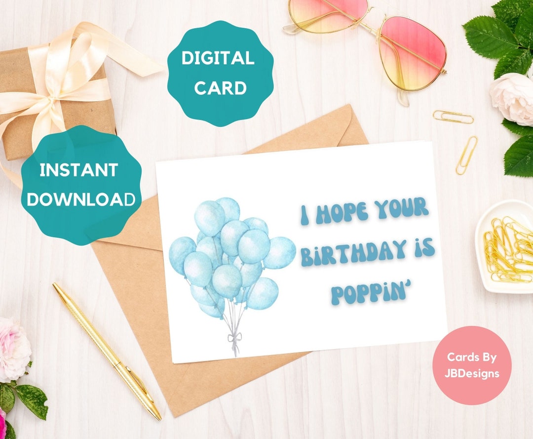Birthday Card for Friend Funny Ballon Card Digital Printable Blue Happy ...