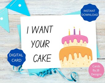Happy Birthday Card Cake Card Funny Card for friend Printable card 7x5 card digital card