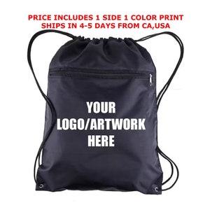 TBF Custom Drawstring Backpacks with Logo, Wholesale Polyester Drawstring Bags with Zipper Pocket, Personalized Cinch Packs, Customized