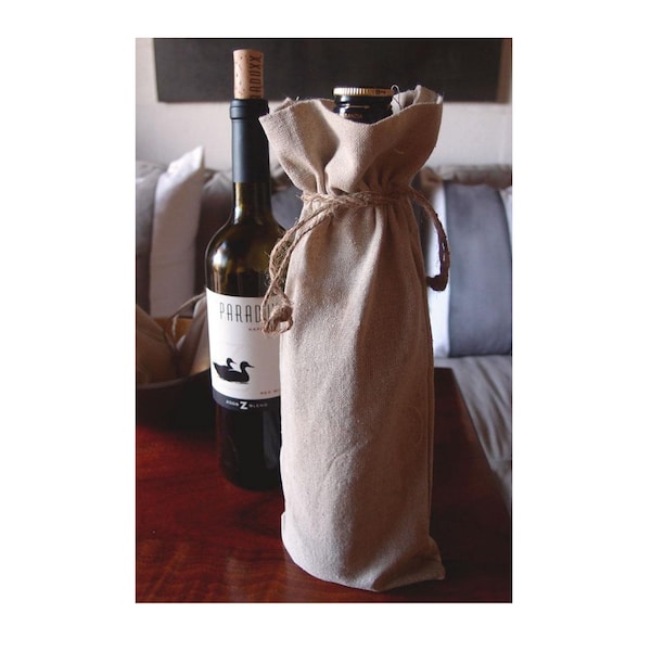 TBF 12 Pack Natural Plain Jute Burlap Wine Bottle Gift Bags with Drawstring Closure Blank Reusable Wine Bags Thanksgiving Wedding Christmas