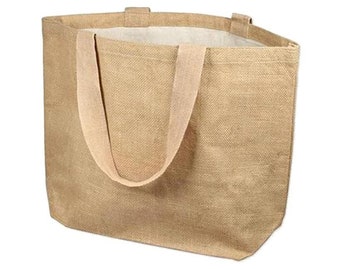 6 Pack Stylish Reusable Jute Burlap Tote Bags Large Medium Small Bag for Gifts Decorating Events Beach Shopping Wedding More