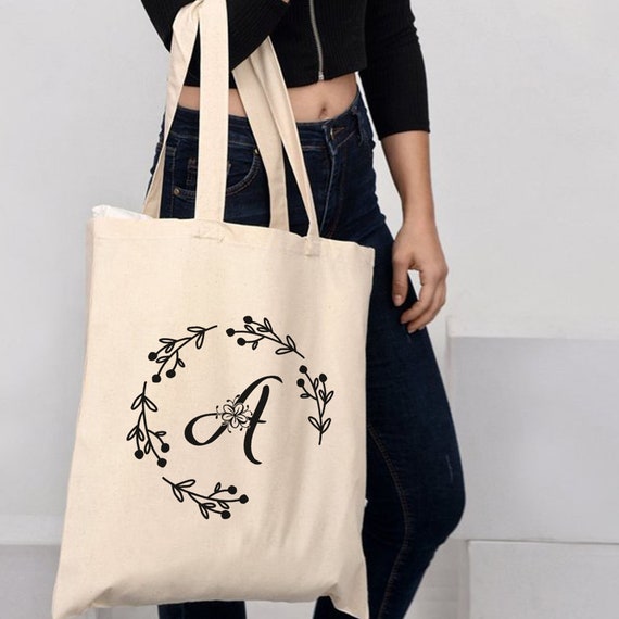 TBF Personalized Initial Canvas Tote Bag, Sturdy Gift Bags for
