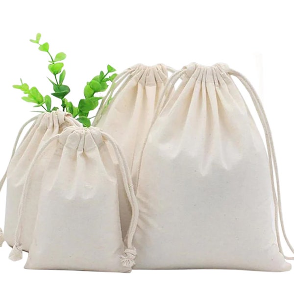 12 Pack Drawstring Pouches Gift Bags Natural Plain Wholesale Cotton Canvas for Party Favor, Jewelry Blank Reusable Pouch Bags Bulk