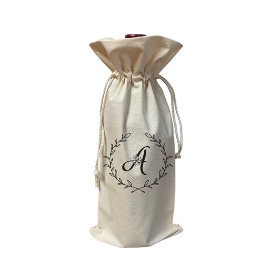 Personalized Initial Cotton Canvas Wine Gift Bag Cute Single